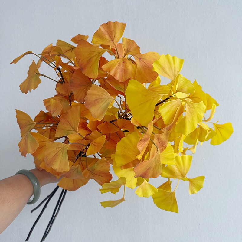 Simulated Ginkgo Leaves, Autumn Yellow Ginkgo Leaves, Floral Decoration, Artificial Flowers, Simulated Flowers, Backdrop, Living Room Decoration Props