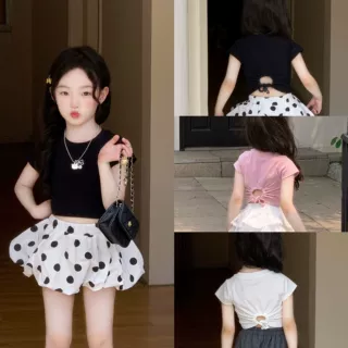 女童背心夏季新款韩系纯色露背吊带辣妹工字背心设计感气质上衣