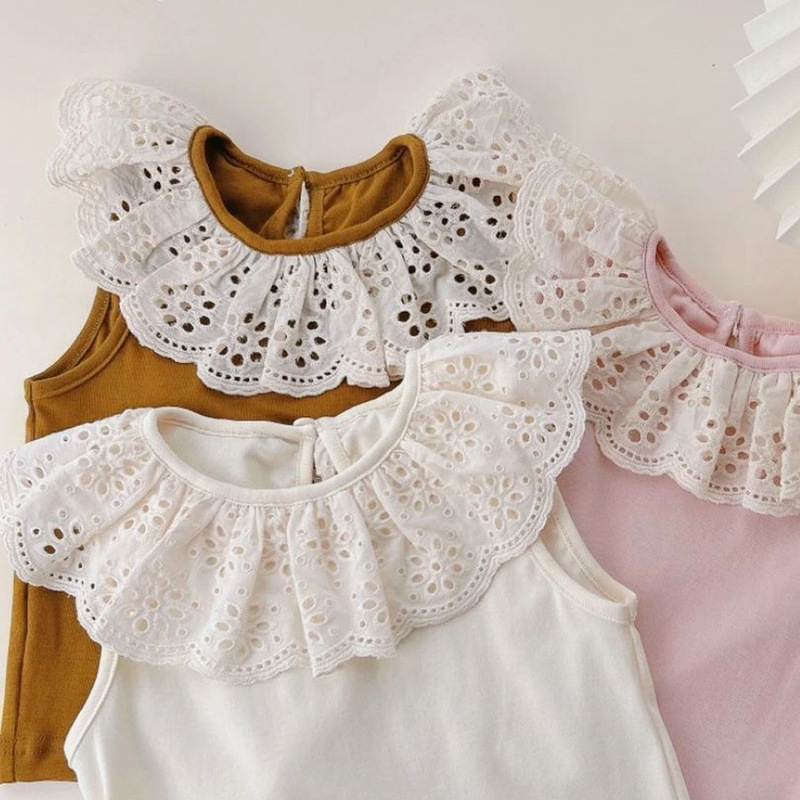 Summer New Korean Style Lapel Lace Bottoming Shirt Baby Baby Lapel Bottoming Off-White t Long-Sleeved Versatile Top