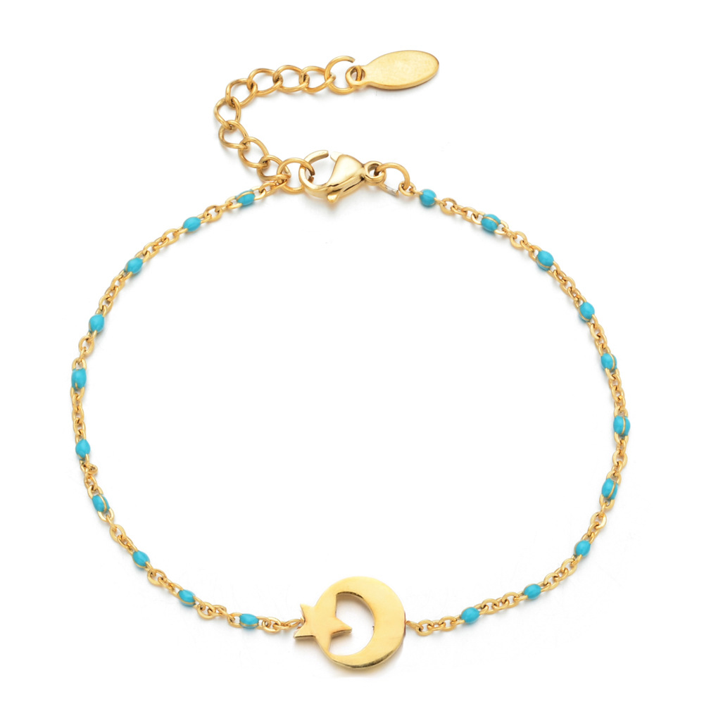 Ig Style Star Moon Stainless Steel Beaded Charm Plating 18k Gold Plated Bracelets display picture 5