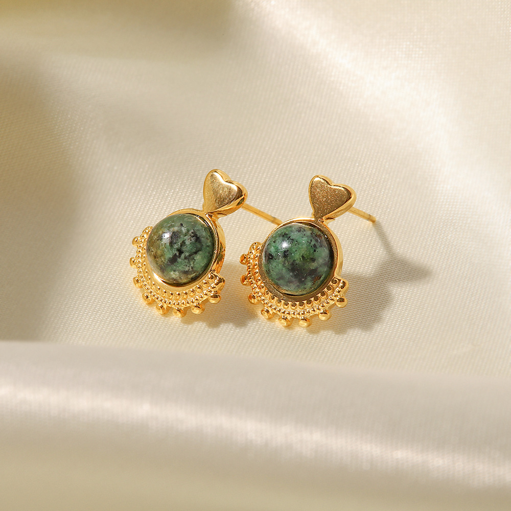 Fashion Geometric Stainless Steel Gold Plated Turquoise Agate Earrings 1 Pair