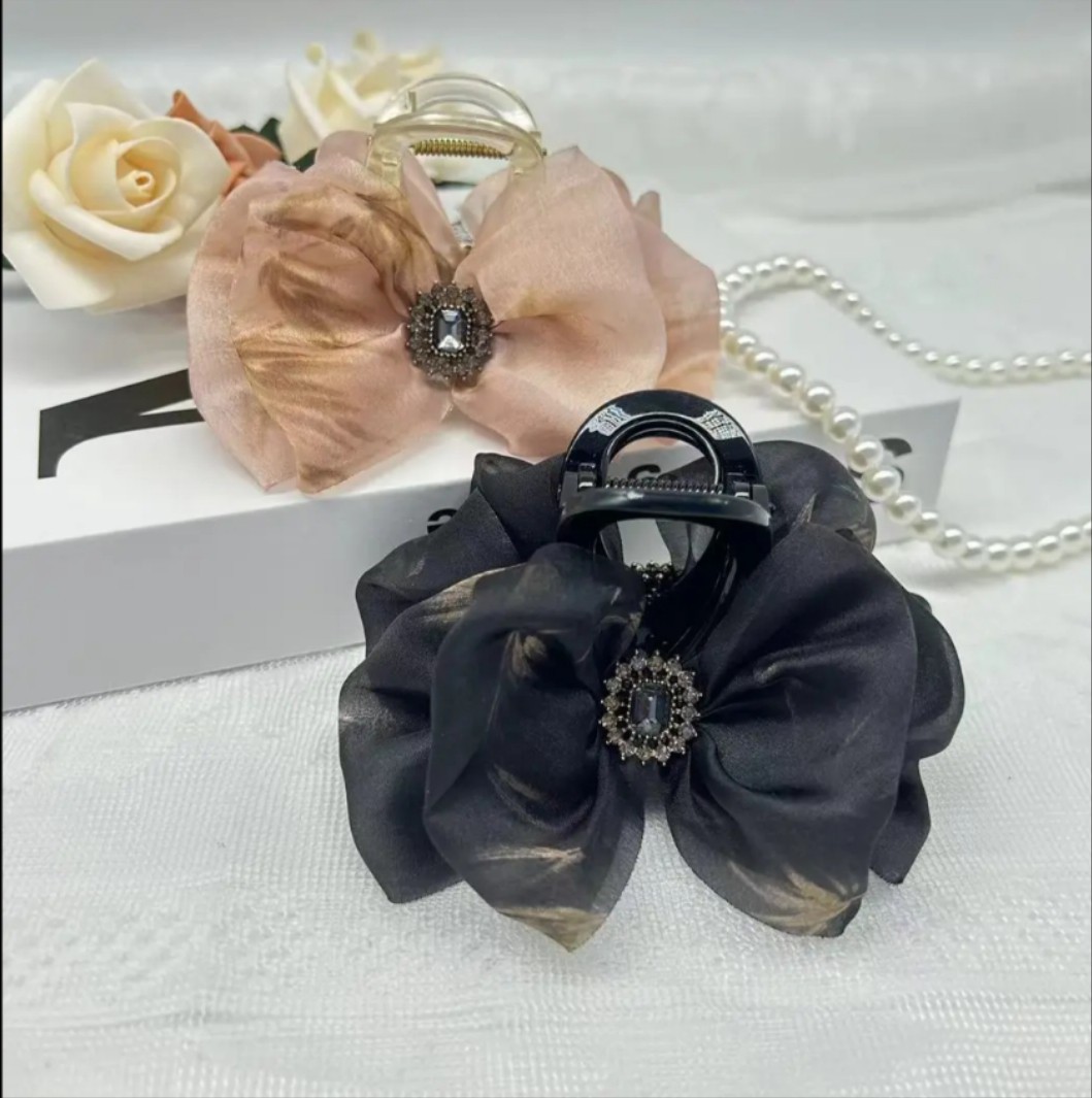 新款【竹藝】精緻時尚泡泡紗抓夾8CM高級感盤發鯊魚夾