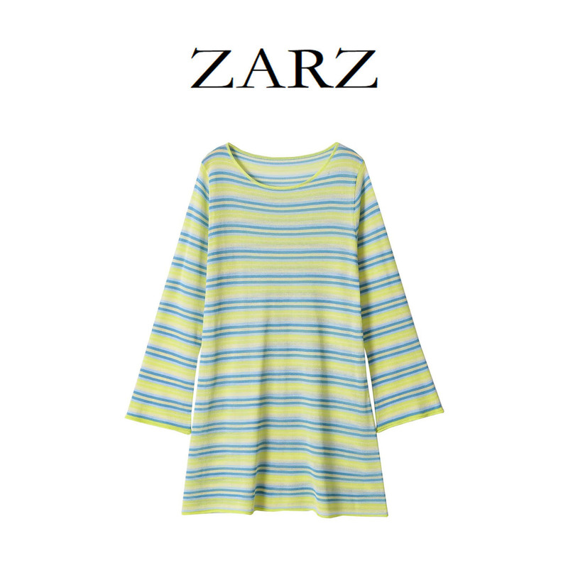 Zarz Self-Made European and American Style New Women's Fashion Stylish Round Neck Striped Knit Transparent Dress 2142175 Zarz Self-Made European and American Style New Women's Fashion Stylish Round Neck Striped Knit Transparent Dress 2142175