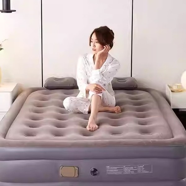 Flocked 21-hole elevated air mattress with built-in pump for home and camping use, portable air bed, wholesale from manufacturer