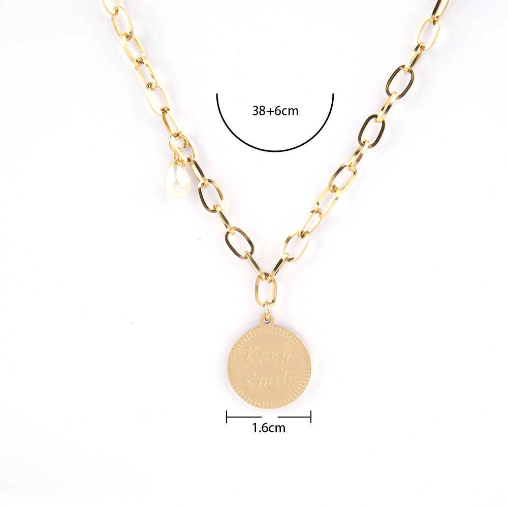 Titanium steel English round brand pearl necklace made of stainless steel, personalized versatile, fashionable and_voghion.com