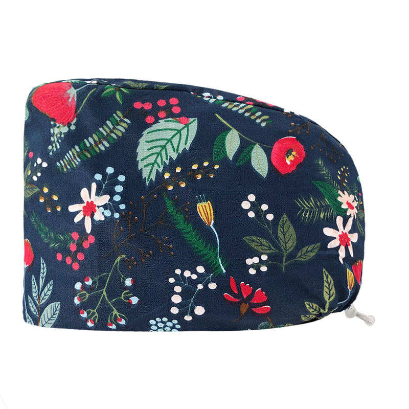 Gorro redondo de algodón puro para hombre y mujer, gorro bonito con estampado de UCI quirúrgico y hebilla, gorro de trabajo ajustable para médico y Hospital, gorro de enfermera