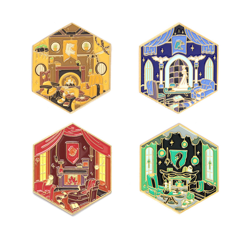 Cross-Border Film and Television Peripherals Magic School Room Geometric Stove Alloy Jewelry Oil Dripping Brooch Creative College Badge Cross-Border Film and Television Peripherals Magic School Room Geometric Stove Alloy Jewelry Oil Dripping Brooch Creative College Badge