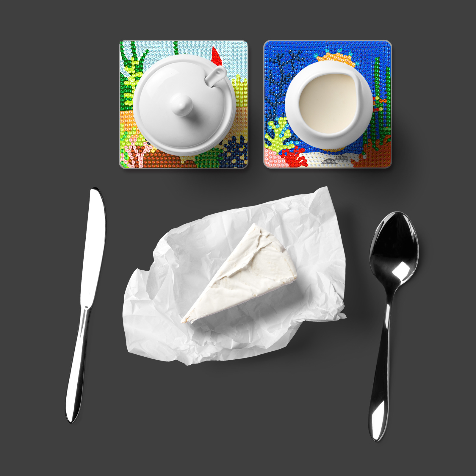 Diamante pintado marino serie de cojín de taza cuadrada de seis piezas para la distribución al por mayor