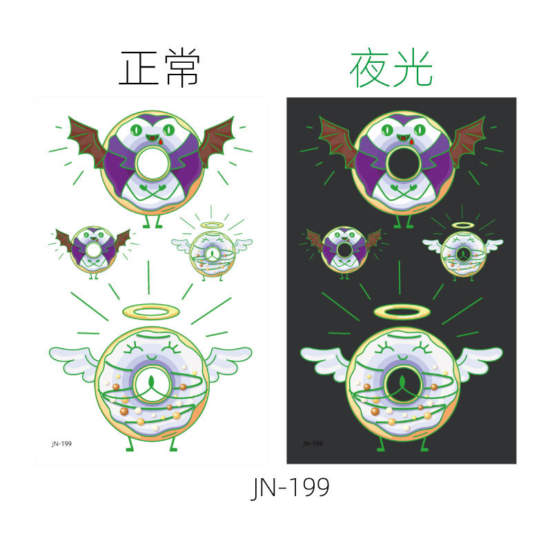 Respetuoso del medio ambiente impermeable de larga duración luminoso lindo donut niños tatuaje pegatinas luminoso postre fantasía tatuaje pegatinas