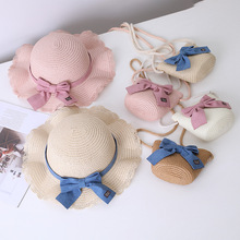 儿童包包女可爱亲子草编包帽子宝宝斜挎包女童织带花朵草帽