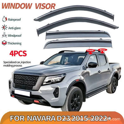 Cross-Border Applicable for Nissan Navara Np300 2016+ Rain Shield Navara D23 Window Visor (Rain shield) - navara-d23mk3-d23-2015-2022pssilver-bright-strip-window-rain-shield