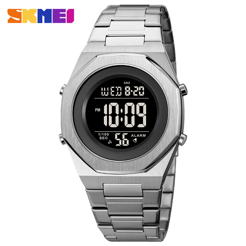 Skmei skmei moda octogonal correa de acero reloj electrónico de los hombres pantalla digital multifuncional reloj luminoso hombres 2066