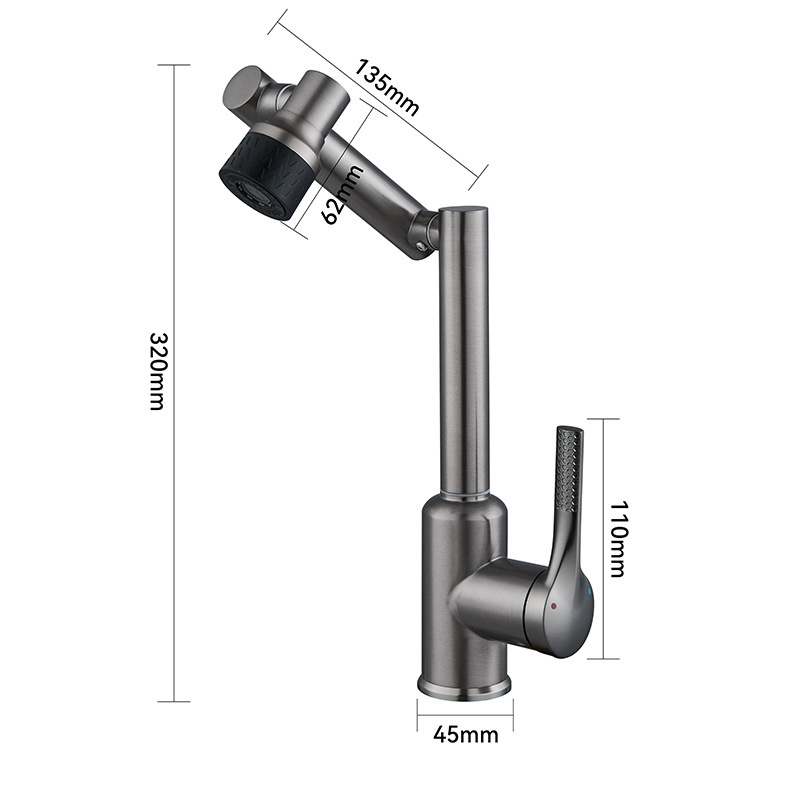 Gato afortunado de acero inoxidable brazo robótico grifo de cocina para el hogar fregadero de extracción multifuncional de cocina grifo de lavabo