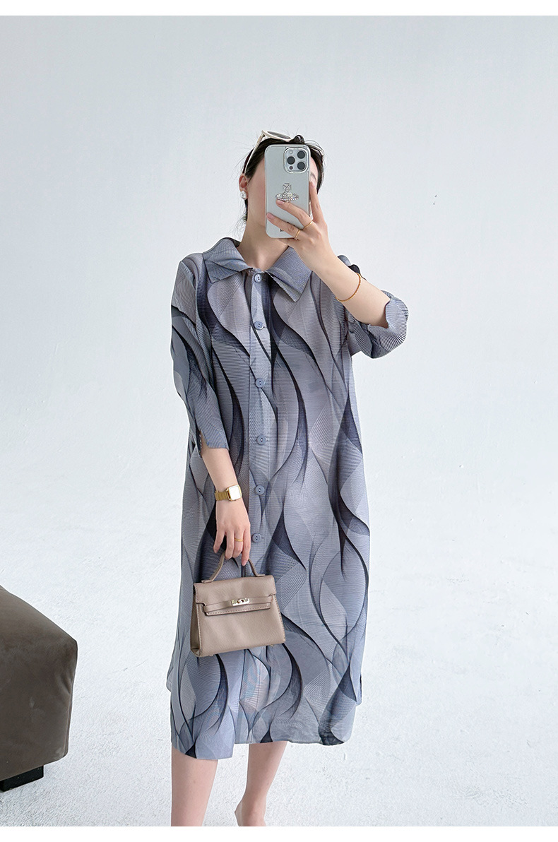 Váy maxi nữ thắt eo họa tiết vẽ mực phong cách lạnh giá — Màu xanh lục nhạt chi tiết 19