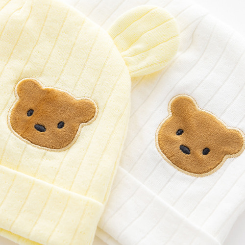 Newborn Cotton Summer Thin Cap for Boys and Girls, Baby Bear Cartoon Headband for Protecting Forehead, 0-3 Months