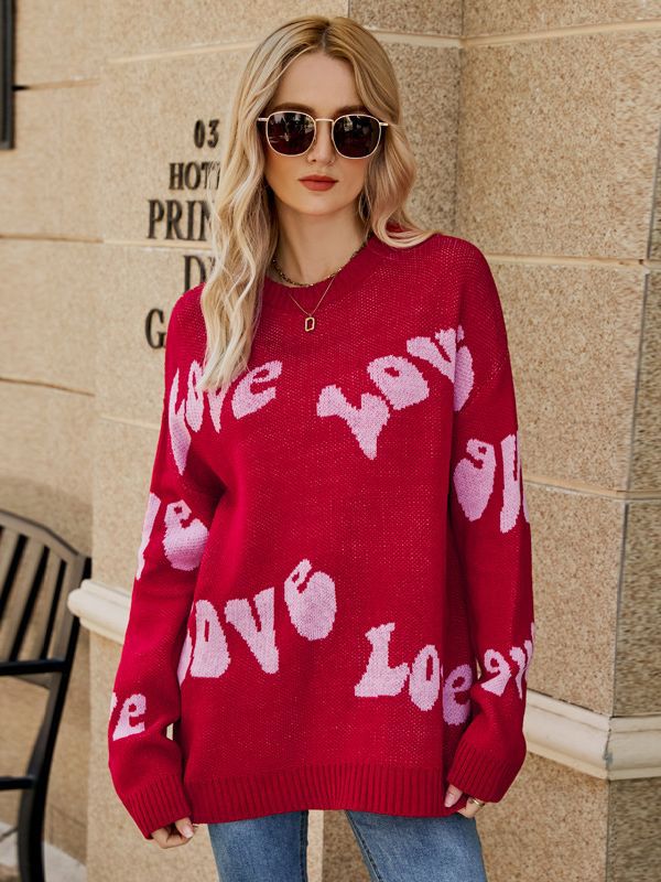 Transfronterizo suéter de fábrica carta jacquard más tamaño suéter estilo simple amor día de San Valentín suéter