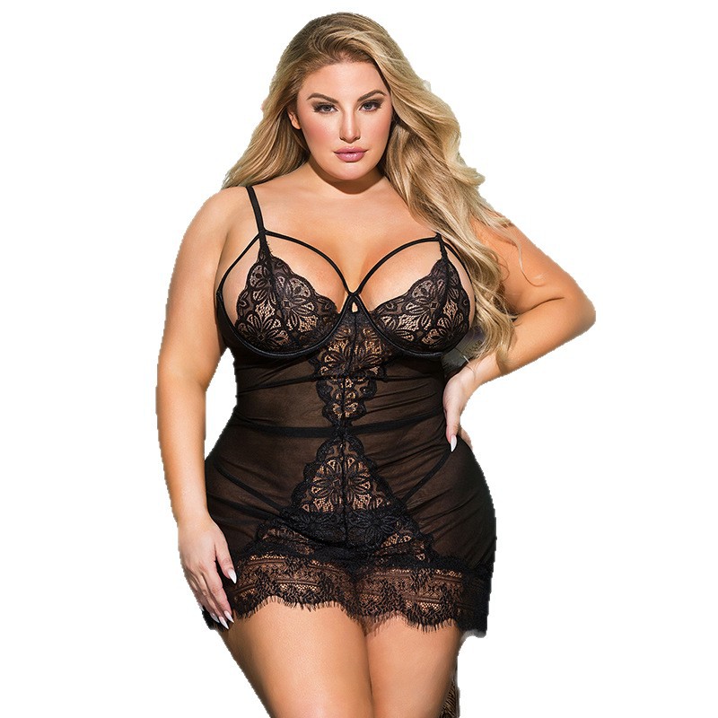 Comercio exterior de Europa y América más tamaño sexy lencería sexy pestañas encaje perspectiva Correa camisón Amazon al por mayor R81045