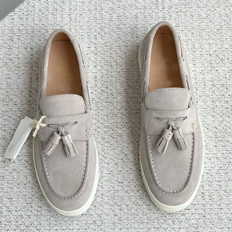 Spring and Summer 2025 Classic Men's Genuine Leather Tassel Loafers Fashionable Couple's Flat Casual Shoes Slip-on Lazy Shoes