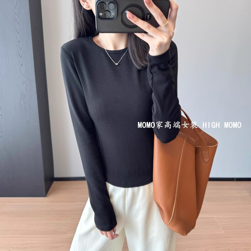 GU951瘦腰tee！拼接鱼骨线设计感修身显瘦长袖内搭T恤上衣女打底|undefined