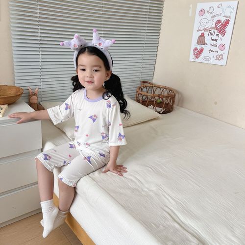 Tongbeiya Children's Summer Seven-Quarter Sleeve Modal Air Conditioning Suit Seamless Craft Home Wear Set for Boys and Girls 