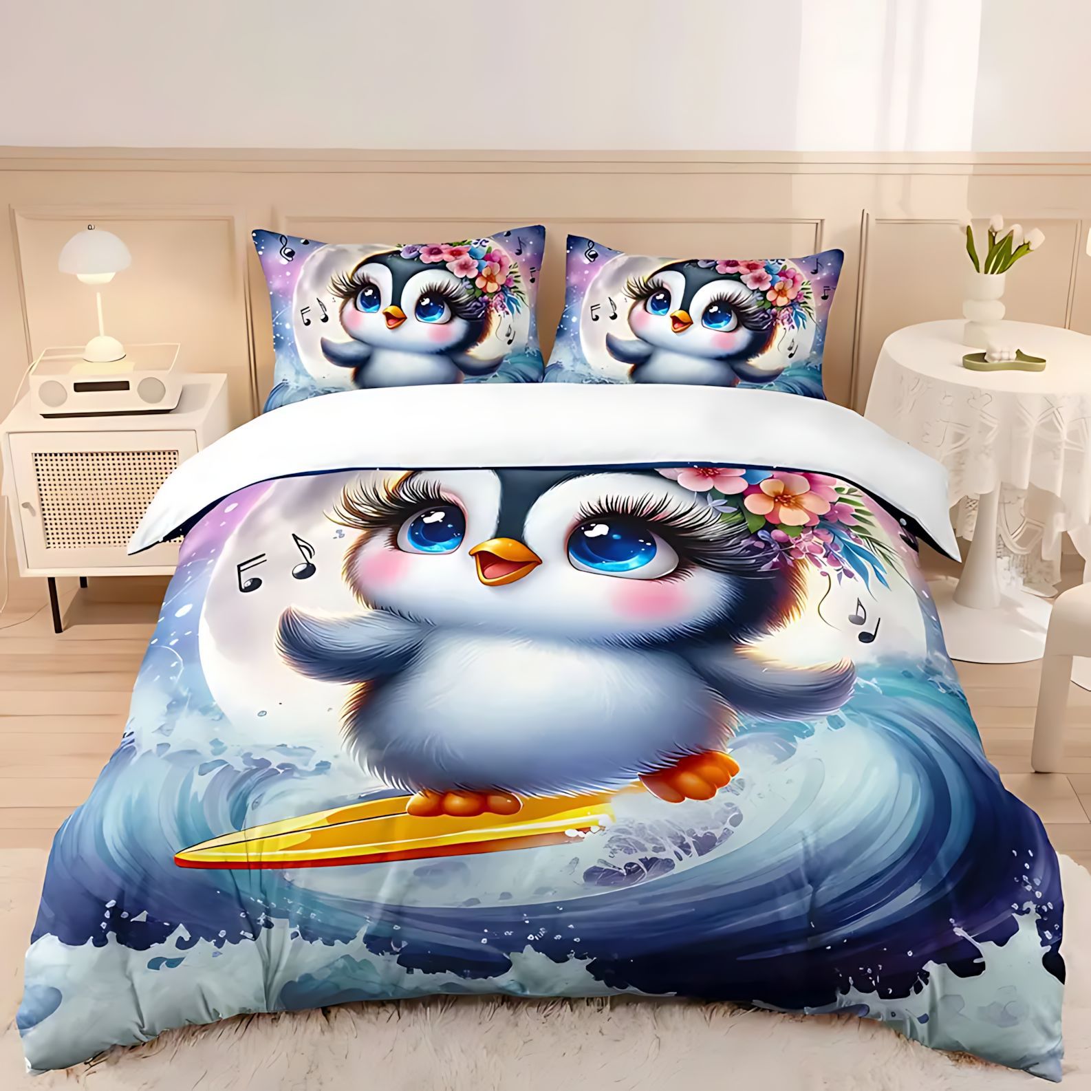 TEMU / JIT Transfronterizo Kit de colcha de cama de dibujos animados lindos pingüinos impresos digitales para diseñar