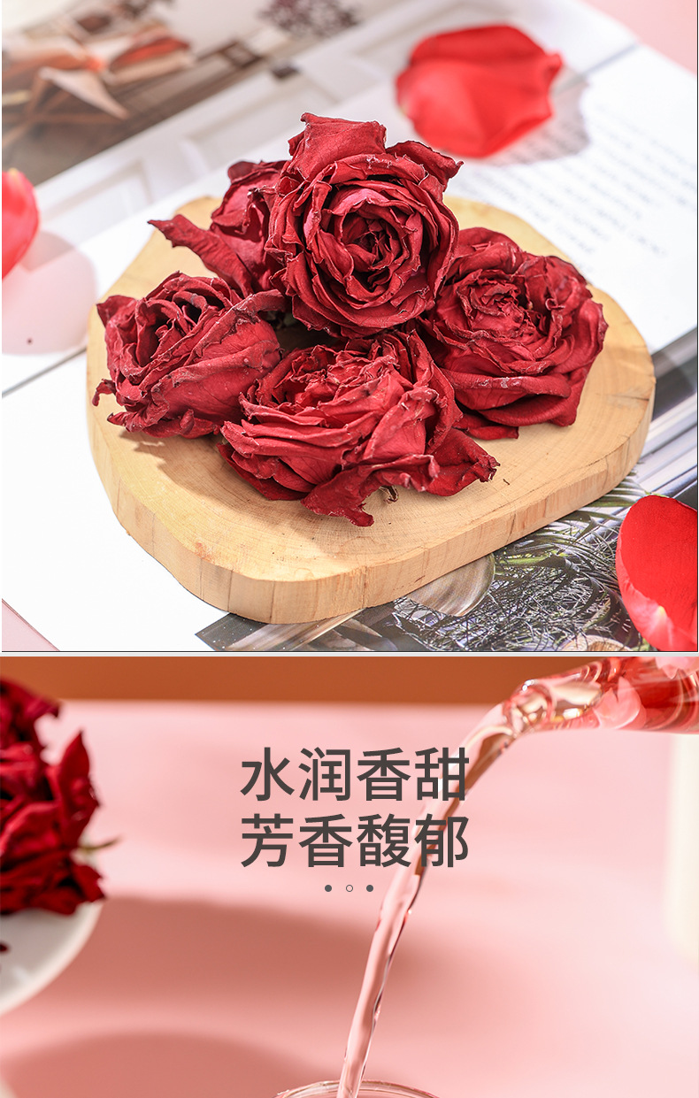 Yunnan First Harvest Freeze Dried Dark Red Rose Tea Double Petal Rose Buds Loose Flower Tea 50g specifications