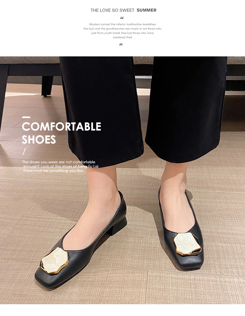 Elegant Women's Leather Dress Shoes Square Toe Thick Low Heel_voghion.com