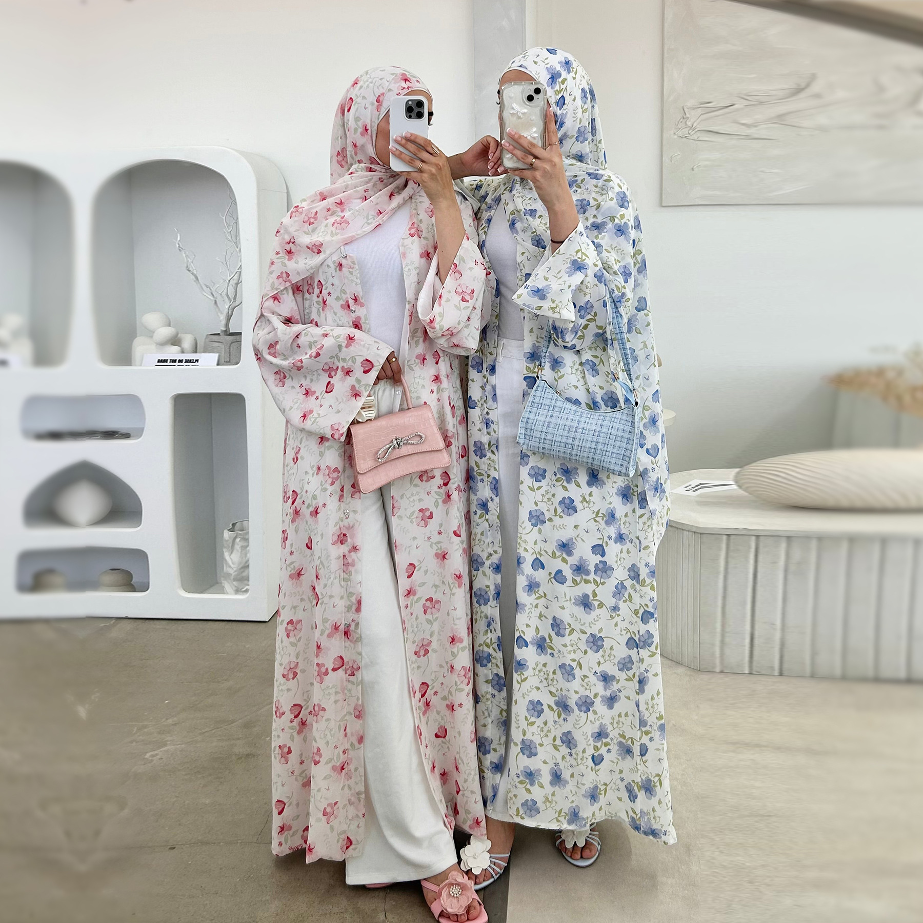 2025Loriya Dubai European And American Pure American Printed Double Layer Design Chiffon Cardigan LR1067_ecoleips.com