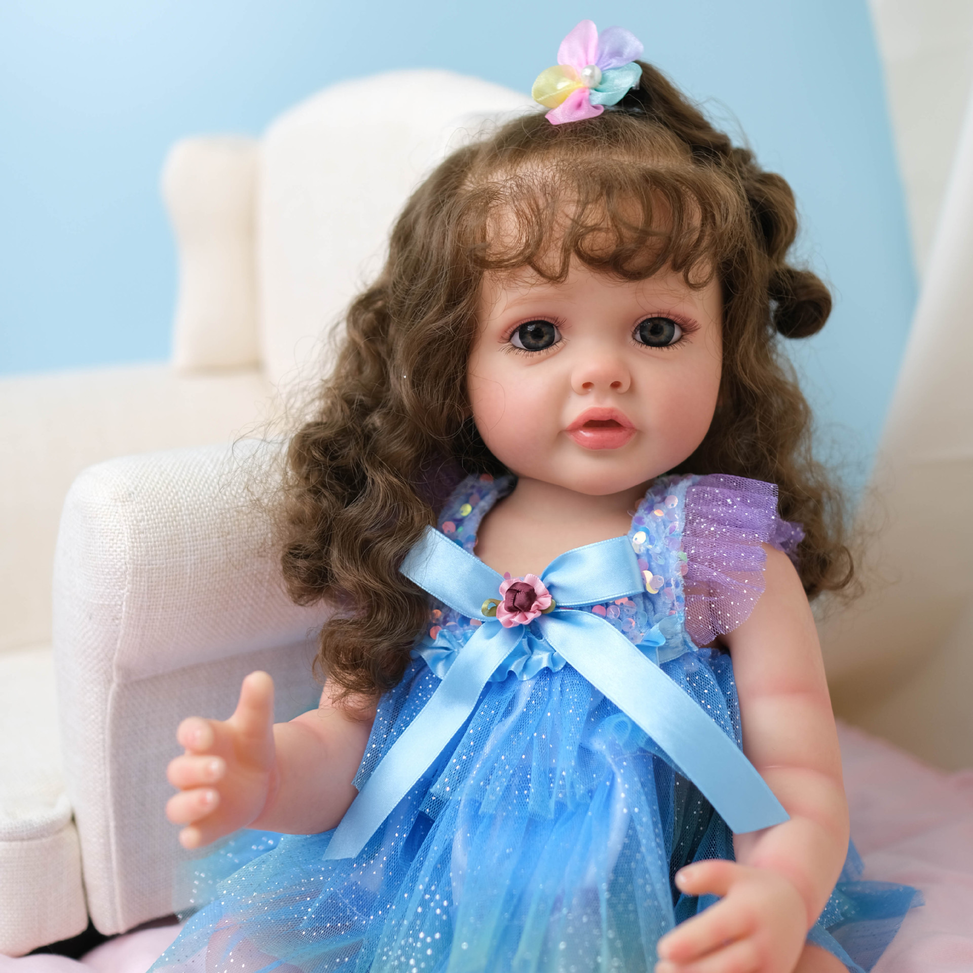 55cm completo pegamento simulación bebé renacido muñeca exquisito maquillaje transfronterizo e-commerce suministro entrega de una sola pieza