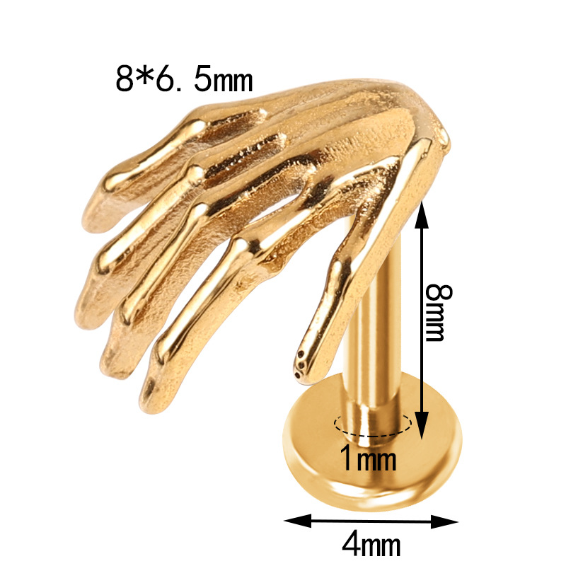 Zesen F136 Titanium Alloy Skull Palm Ear Stud Lip Stud Lip Ornament G23 Piercing Jewelry Internal Thread Titanium Ear Jewelry detail image 9