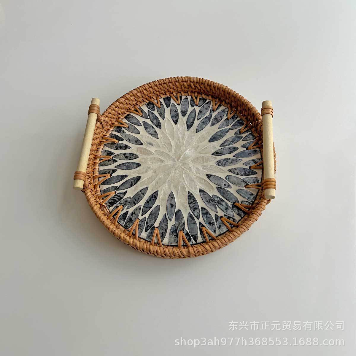 Vietnam ratán tejido Shell bandeja color Shell tejido merienda cesta de almacenamiento merienda bandeja fruta pan té bandeja