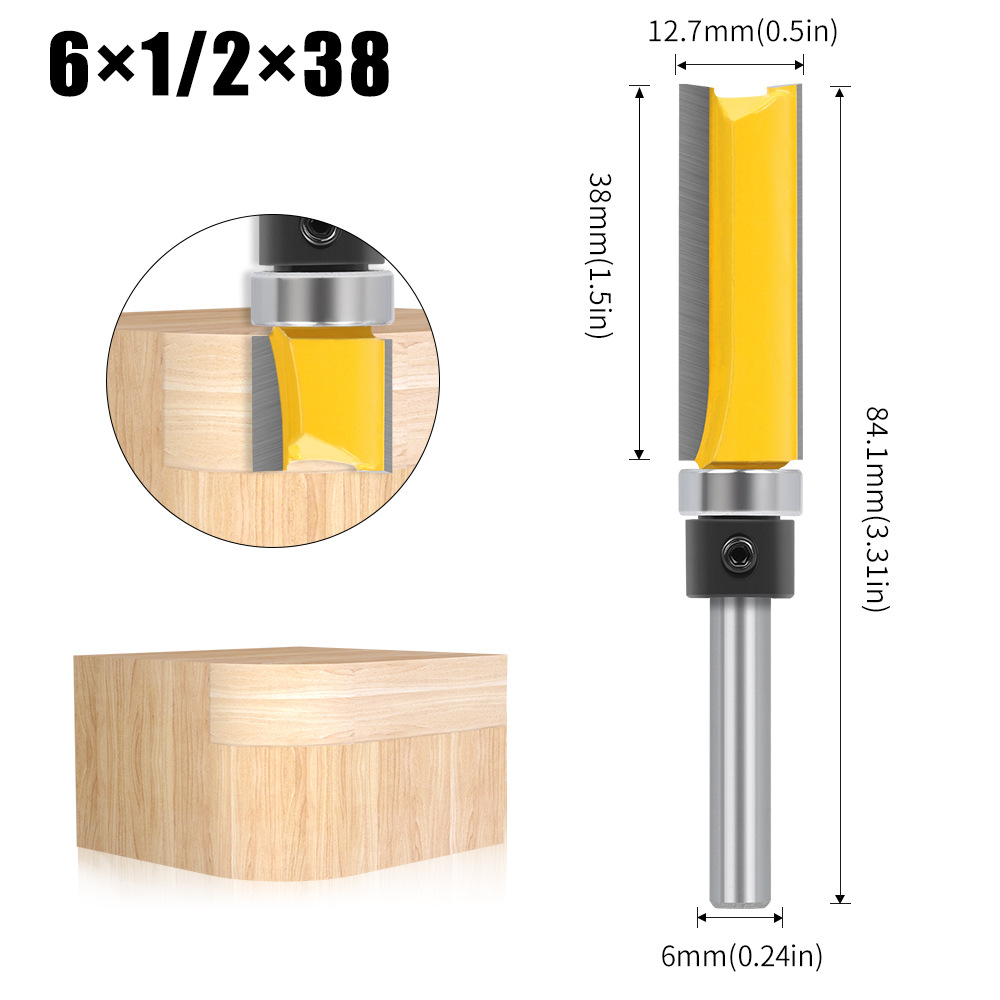 Cuchilla de corte de cojinete de imitación de mango 1/4, herramienta de fresado para carpintería, longitud de cuchillo recto de cojinete de doble filo