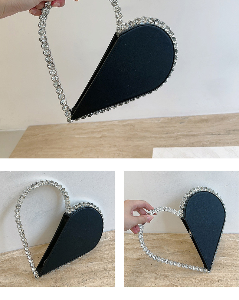 699g Weight Polyester Lining Material Zipper Closure Type Top Handle Strap Type Handbag, Evening Bag Bags Type Holiday, Party Occasion Pu Leather Material Color Block Pattern All Seasons Season Women's Gender Elegant Style Heart-shaped Shape Pu Leather Color Block Heart-shaped Evening Bags 10
