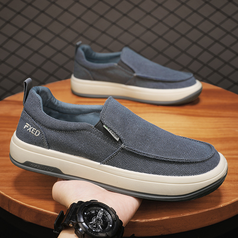 Men's shoes breathable old Beijing cloth shoes casual men's canvas shoes lazy one pedal soft-soled work shoes_voghion.com