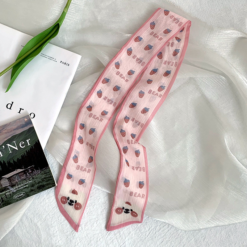 Pañuelo de seda pequeño largo francés de verano, cinturón de pelo floral pequeño, paquete de cabello trenzado, bufanda de cinta fina de gasa