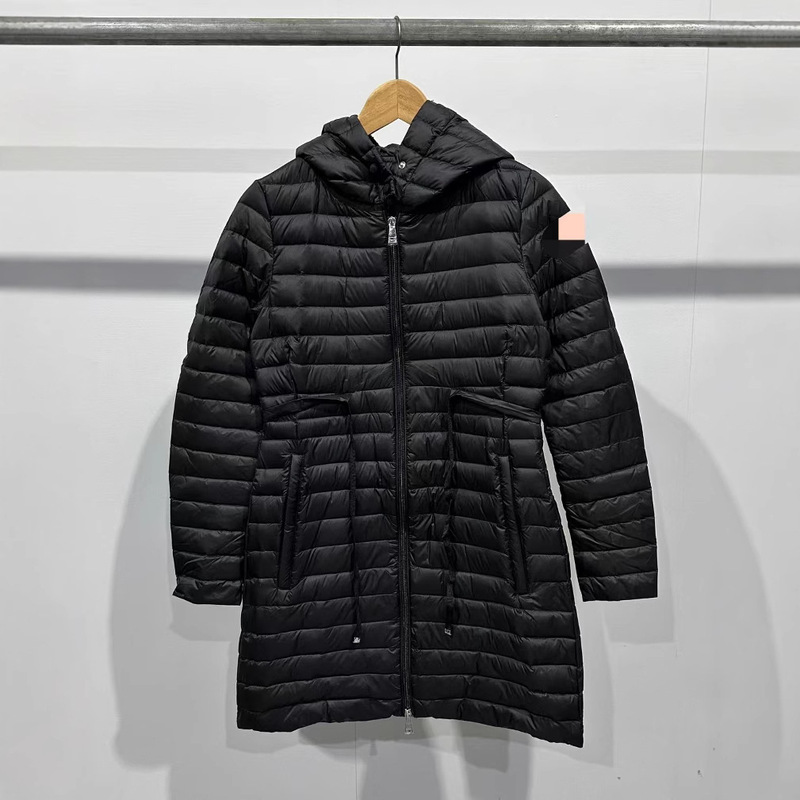 2024 New Women's Winter Slim Fit down Coat Long Hooded Jacket Light Quilted Tie Waist Fashion Jacket Coat