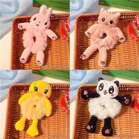 Banda de pelo de conejo de dibujos animados nuevos niños lindo corbata anillo de pelo hembra de peluche conejo cuerda de pelo cabeza de bola accesorios para el cabello hembra