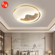 新中式全铜铜雕吸顶灯卧室灯现代高档珐琅彩简约书房房间中山灯具