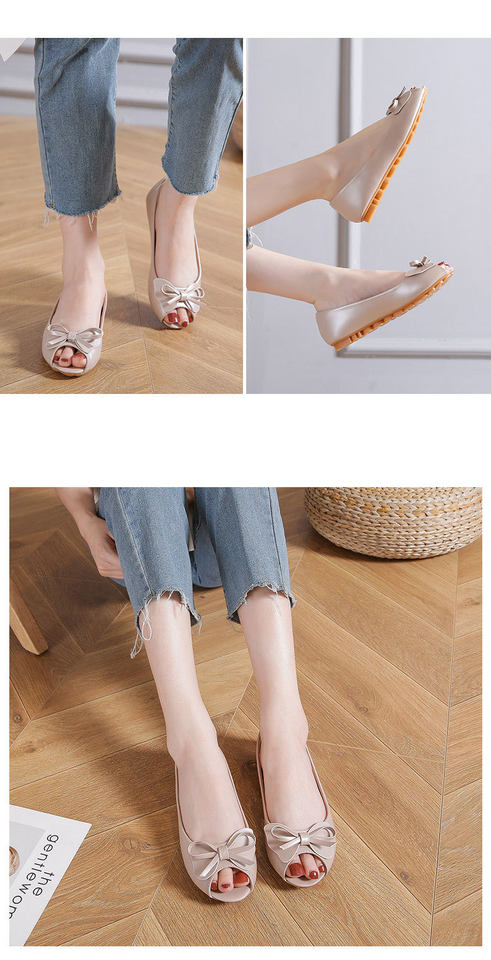 Dép sandal nữ mũi cá tính thanh lịch thắt nơ đế mềm chống trơn — Màu trắng, Màu đen, Vàng địa phương chi tiết 12