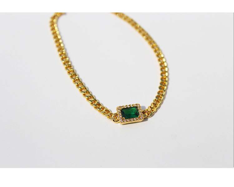 Brass Real Gold Plated Light Luxury Retro Emerald Zircon Copper Clavicle Chain Bracelet display picture 3