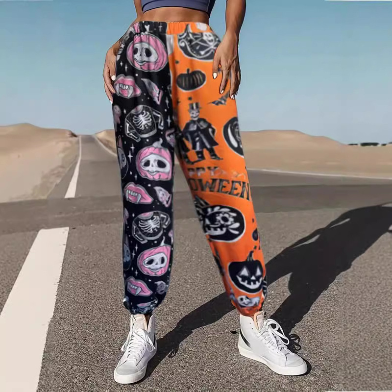 Halloween series pumpkin lamp pattern design sense 2024 autumn and winter ladies sports leggings a generation of ML1