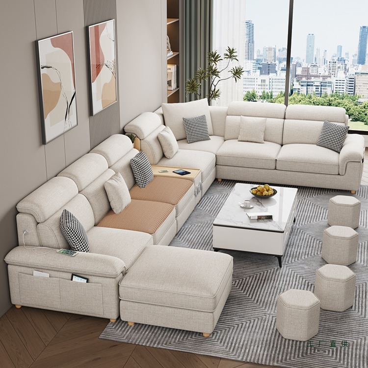 Modern Cotton and Linen Cat-Scratch Resistant Tech Fabric Sofa for Living Room, 2025 New Model, Genuine Leather Chaise Corner Sofa for Large and Medium-Sized Homes