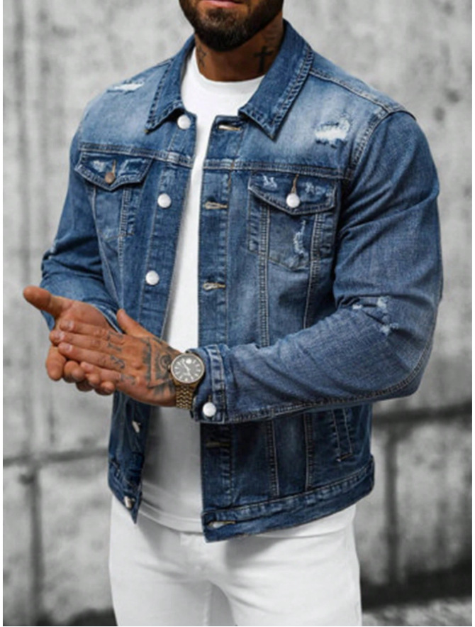 Veste en jean homme slim fit versatile en denim stretch_voghion.com