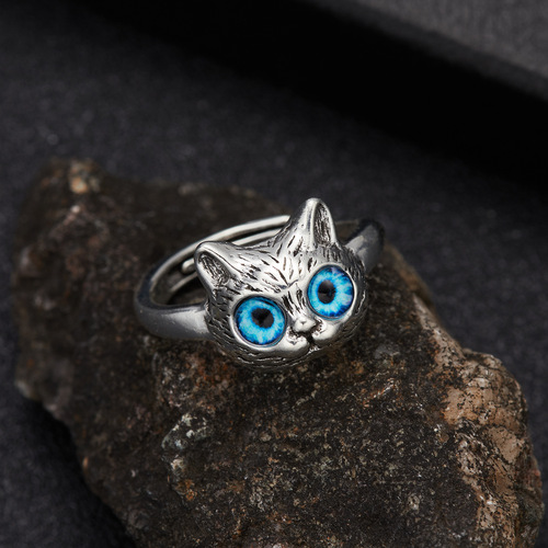 European and American new style retro style cat face ring fashionable cartoon kitten women's open ring (minimum order is one)