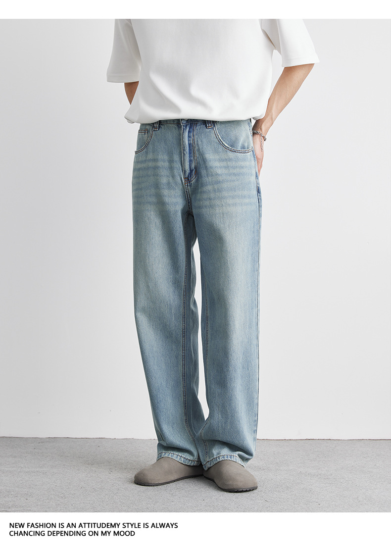 Quần jeans ống đứng nam dáng suông chất liệu Lyocell Tencel mỏng nhẹ mùa hè — Màu xanh lam nhạt chi tiết 17