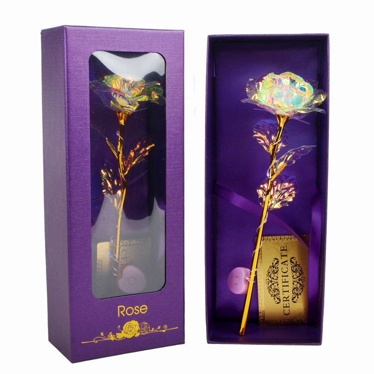 Colorful Gold Rose Flower Purple Window Gift Box New Year Valentine's Day Gift Gold Foil Rose Cross-border Amazon Supplier