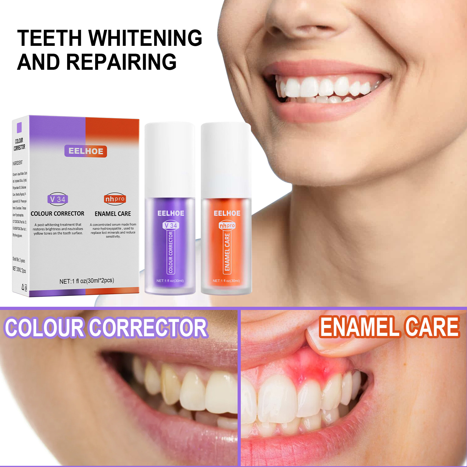 EELHOE V34 Toothpaste Purple Orange Toothpaste Repairs Teeth Repair Oral Cleansing Whitening Removes Teeth Stains_voghion.com