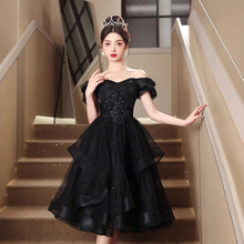 黑色宴会晚礼服2025新款高端轻奢小众高级感小个子成人礼连衣裙女