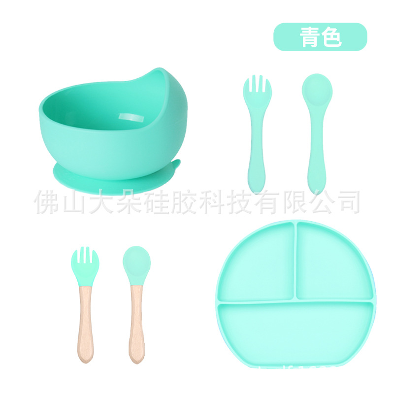 Precio bajo de la fábrica libre combinación de silicona bebé placa niños suplemento alimenticio tazón cuchara taza de agua babero traje