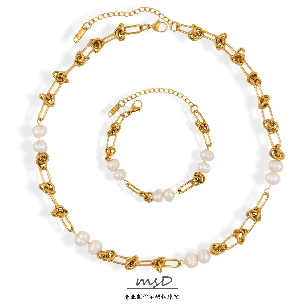Fashionable retro bracelet stainless steel from pearl, brand small design necklace, simple and elegant design, trend of season